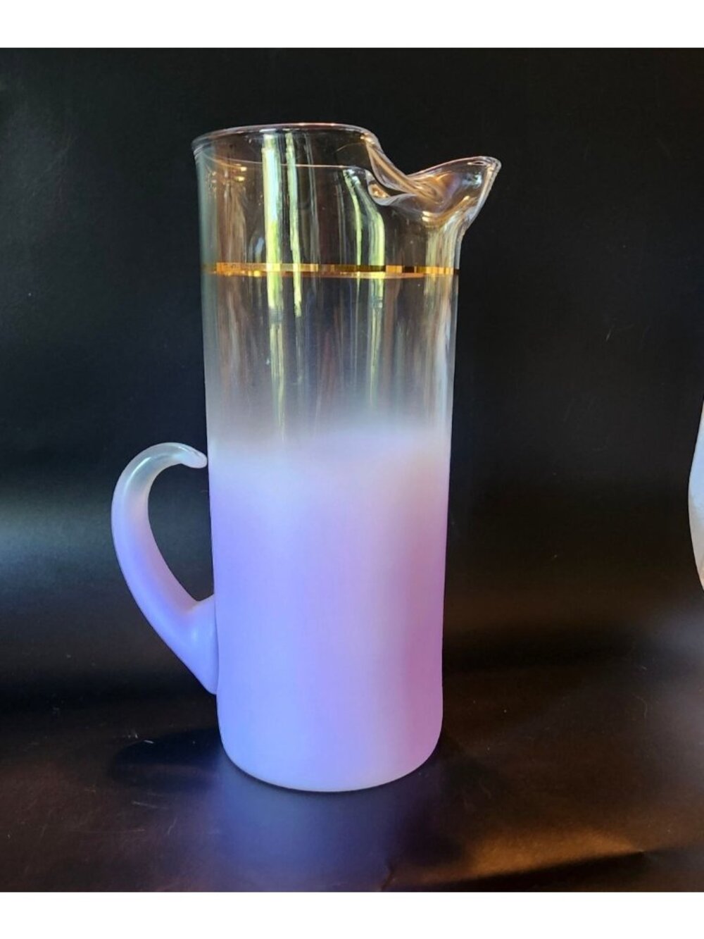 Vintage Lavender Blendo Glass Pitcher Gold Trim Mid-Century Modern Decor Ombre F